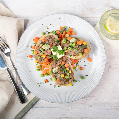 Beef, Potato Skins & Mixed Veg