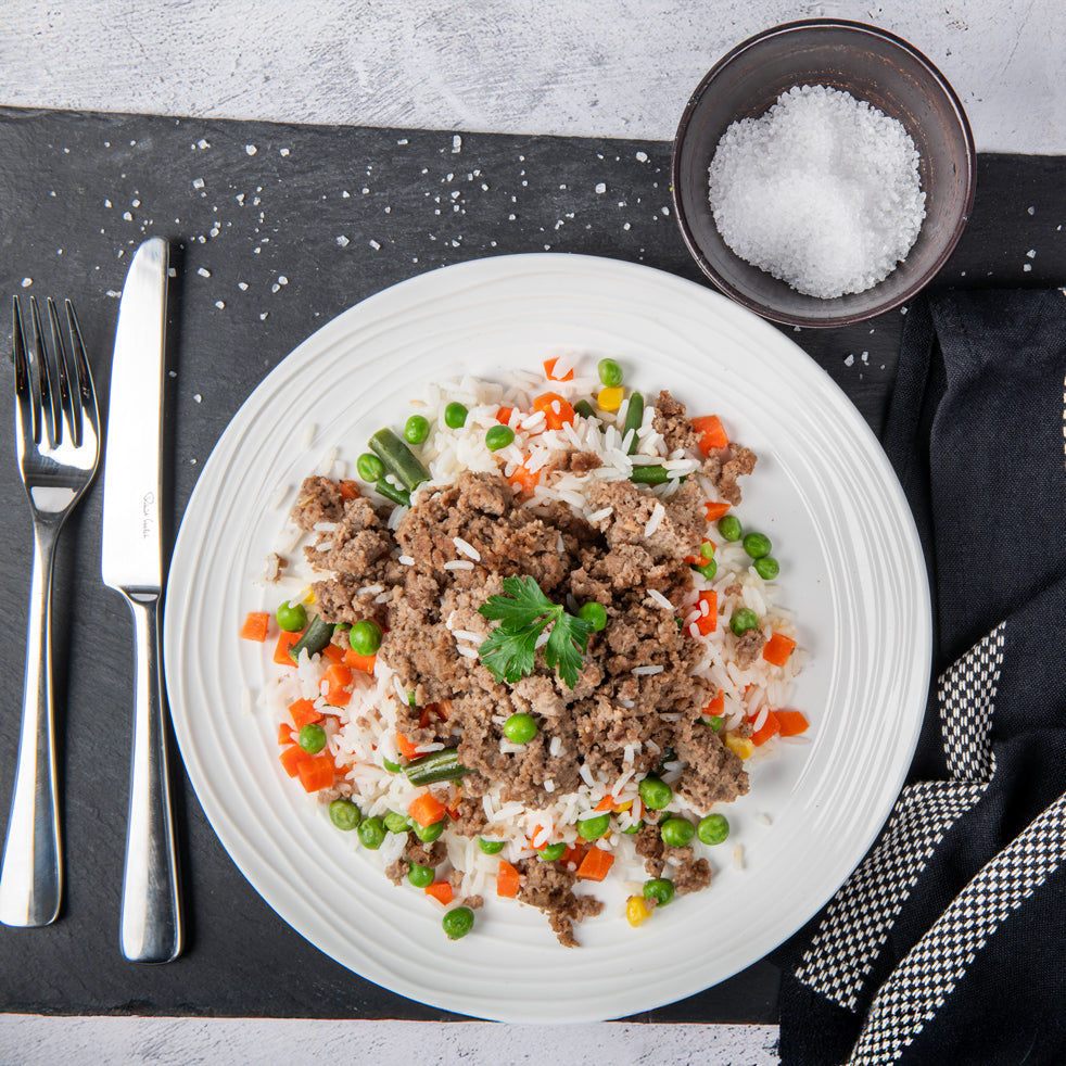 Beef, Mixed Veg & Rice