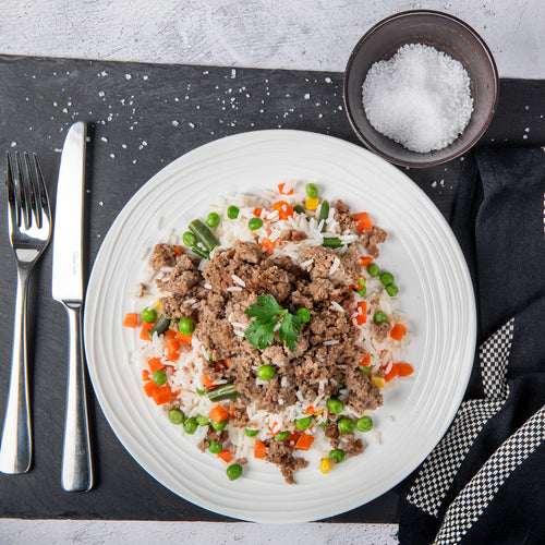 Beef, Mixed Veg & Rice