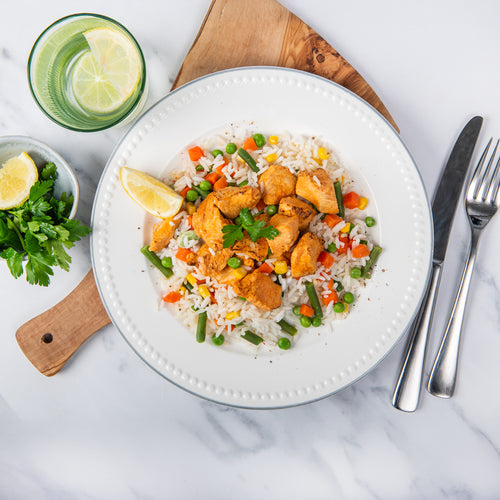 Chicken Tikka, Mixed Veg & Rice